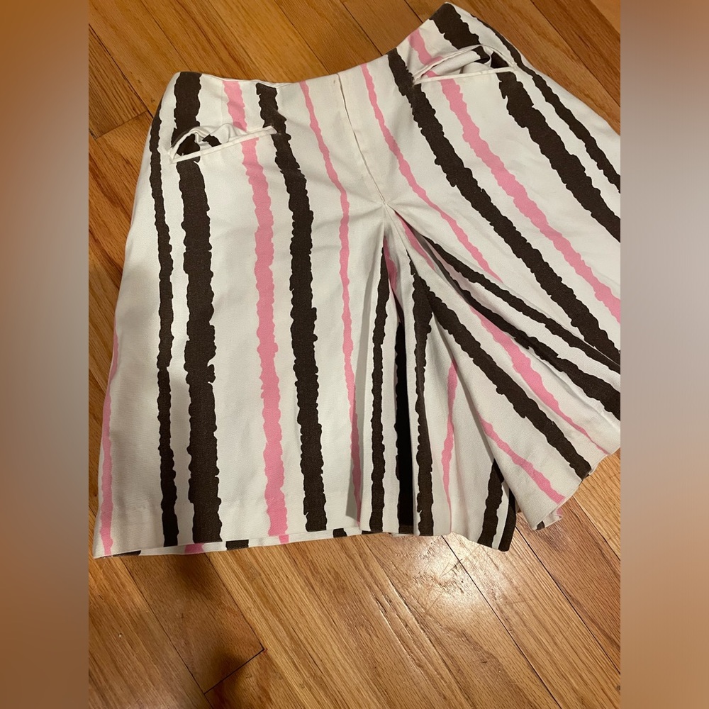 Vintage 60s / 70s Brown White & Pink Striped Pleated Shorts / Sportswear Skort - Picture 4 of 9